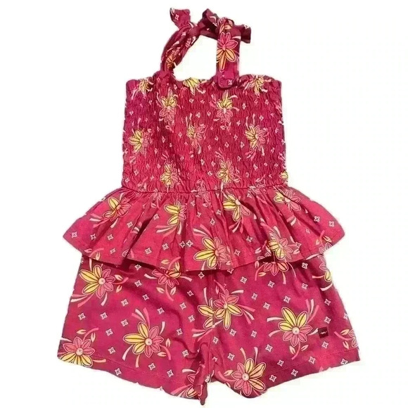 NWT Girls Pink Summer Flower Tea Collection Romper Size 5 - Picture 2 of 4